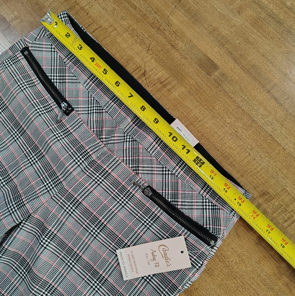 Candie's Audrey Fit Pull On Plaid Slim Stretchy Dressy Pants W/Pink Accent NWT - Picture 12 of 13